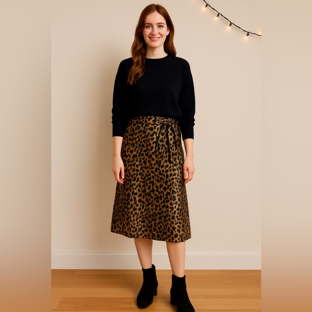 J.Crew Leopard Print Tie Waist Midi Skirt Size 2